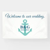 Welkom op onze elegante nautische thema bruiloft spandoek (Horizontaal)