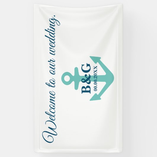 Welkom op onze elegante nautische thema bruiloft spandoek (Verticaal)