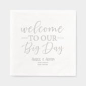 Welkom op onze grote dag zilveren bruiloft folie servetten (Voorkant)
