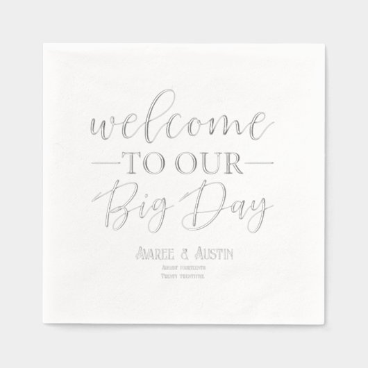 Welkom op onze grote dag zilveren bruiloft folie servetten (Voorkant)