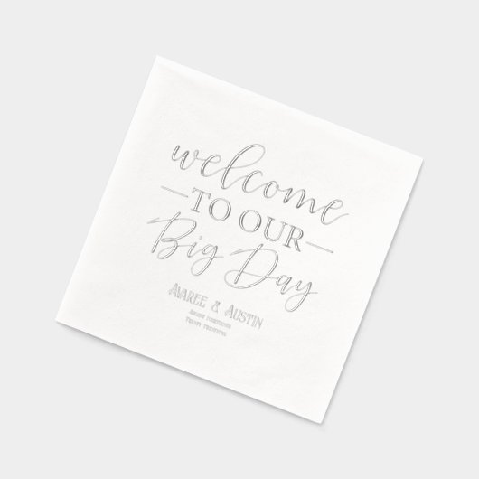 Welkom op onze grote dag zilveren bruiloft folie servetten (Links)