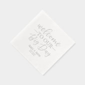 Welkom op onze grote dag zilveren bruiloft folie servetten (Rechts)