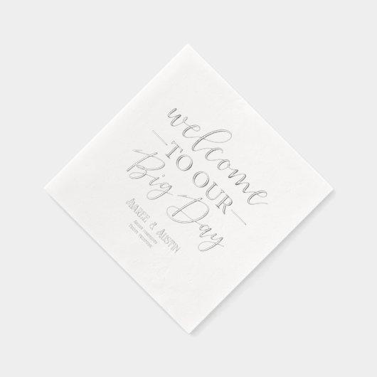 Welkom op onze grote dag zilveren bruiloft folie servetten (Rechts)