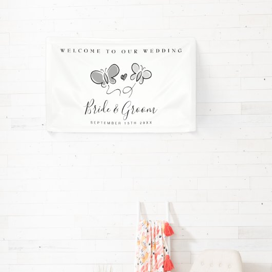 Welkom op onze leuke grillige bruiloft spandoek (Insitu)