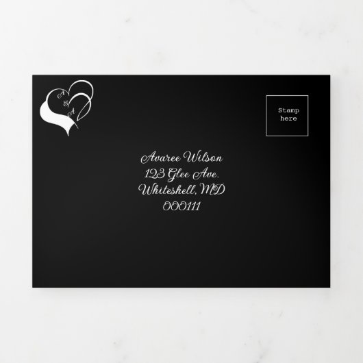 Welkom op onze liefdesverhaal zwart-wit bruiloft drieluik uitnodiging (Cover)