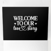 Welkom op onze liefdesverhaal zwart-wit bruiloft drieluik uitnodiging (Binnenzijde eerst)