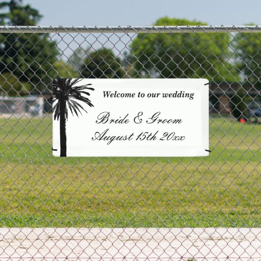 Welkom op onze palmbomen strand bruiloft aangepast spandoek (Insitu)