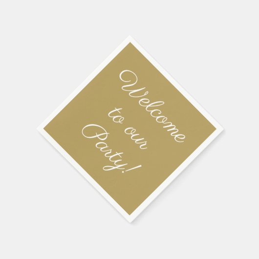 'Welkom op onze partij' Elegant Script Text Gold Servet (Hoek)