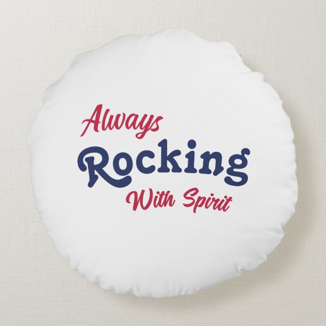 Welkom op onze veranda / altijd / rood / wit / bla rond kussen (Achterkant)