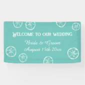 Welkom op onze zanddollar strand bruiloft banner (Horizontaal)