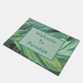 Welkom op Paradise Island Green Tropical Leaves Deurmat (Schuin)
