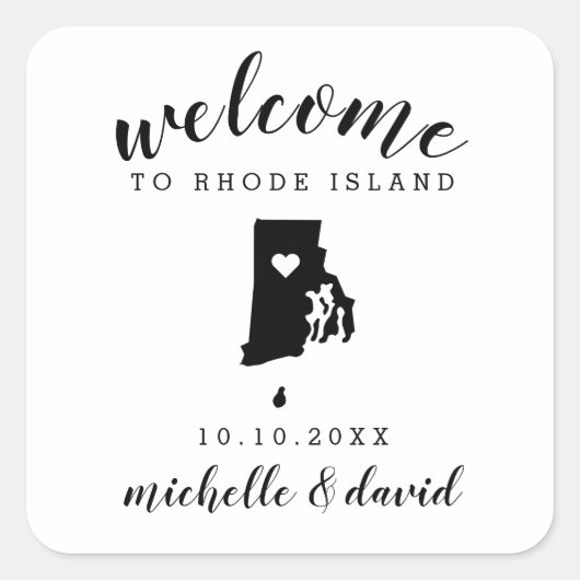 Welkom op Rhode Island | Bruiloft aangepaste gunst Vierkante Sticker (Voorkant)