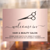 Welkom open haar schoonheidssalon roze goud raamsticker (Vel 2)