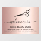 Welkom open haar schoonheidssalon roze goud raamsticker (Vel)