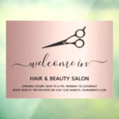 Welkom open haar schoonheidssalon roze goud raamsticker (Vel 3)