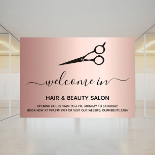 Welkom open haar schoonheidssalon roze goud raamsticker