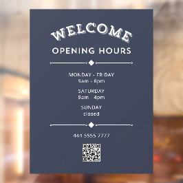 Welkom Openingstijden met QR Code Wit op Grijs Raamsticker