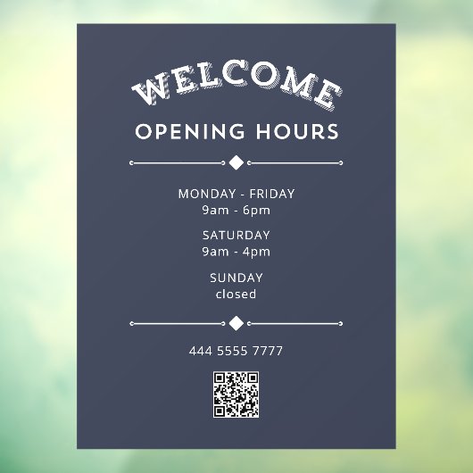 Welkom Openingstijden met QR Code Wit op Grijs Raamsticker (Vel 3)