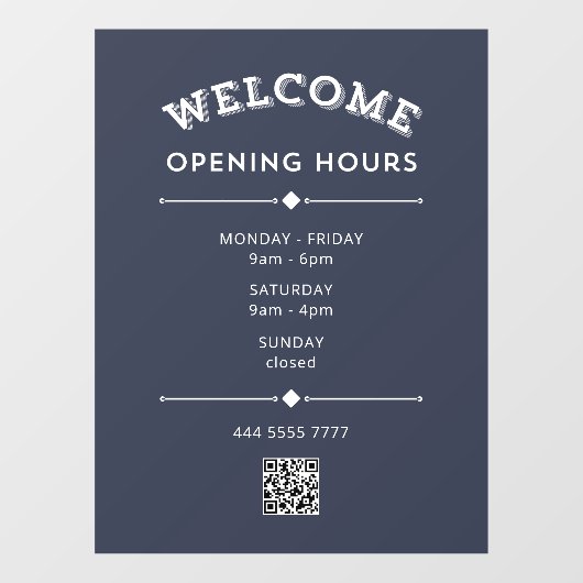 Welkom Openingstijden met QR Code Wit op Grijs Raamsticker (Vel)