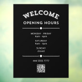 Welkom Openingstijden met QR Code Wit op Zwart Raamsticker (Vel 3)