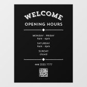 Welkom Openingstijden met QR Code Wit op Zwart Raamsticker (Vel)