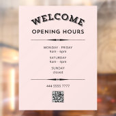 Welkom Openingstijden met QR Code Zwart op Roze Raamsticker (Vel 2)