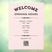 Welkom Openingstijden met QR Code Zwart op Roze Raamsticker (Vel 3)