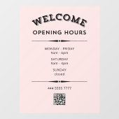 Welkom Openingstijden met QR Code Zwart op Roze Raamsticker (Vel)