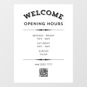 Welkom Openingstijden met QR Code Zwart op Wit Raamsticker (Vel)