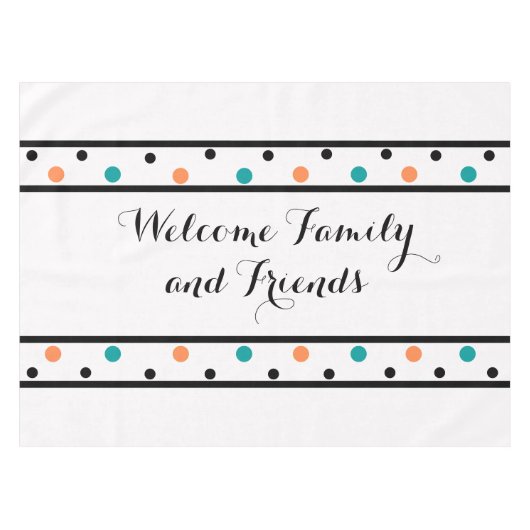 Welkom Oranje Blauwgroen Polka Dots Tafelkleed (Voorkant (Horizontaal))