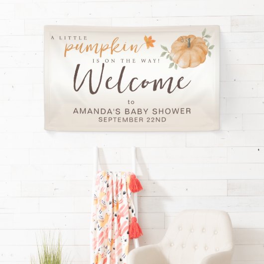 Welkom Oranje Little Pumpkin Herfst Baby shower Spandoek (Insitu)
