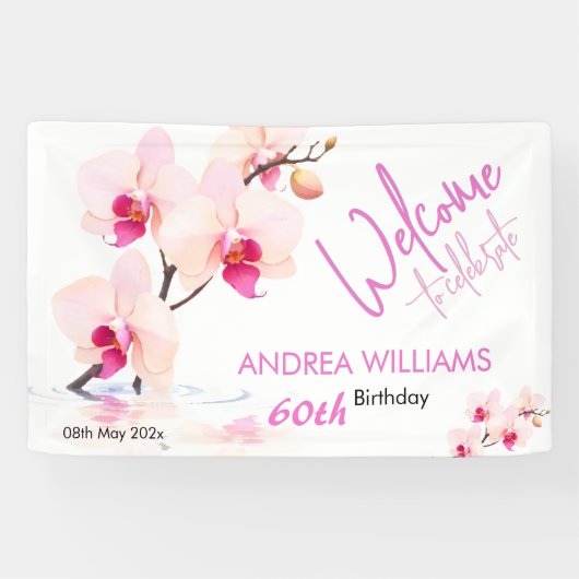 Welkom Orchidee Bloesems 60ste verjaardag Spandoek (Horizontaal)