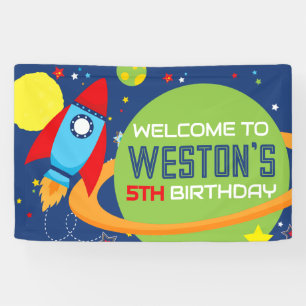 Welkom Outer Space Raket Verjaardagsbanner Spandoek