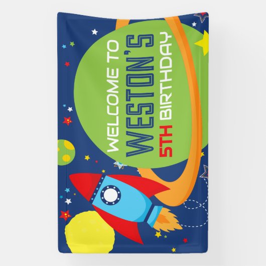 Welkom Outer Space Raket Verjaardagsbanner Spandoek (Verticaal)
