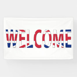 Welkom over elkaar heen gelegd op de Union Jack-vl Spandoek