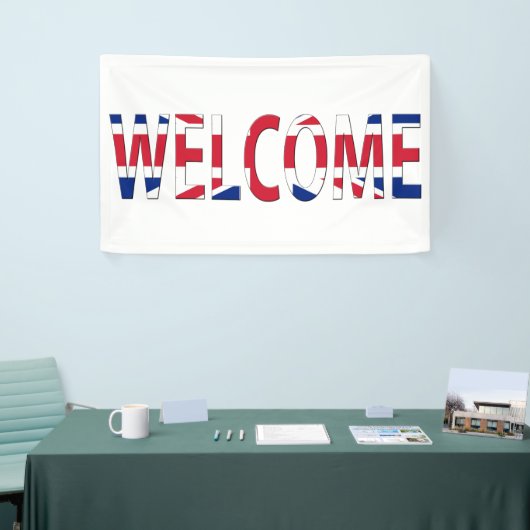 Welkom overlay op Union Jack Flag (h) bnrcnt Spandoek (Beurs)