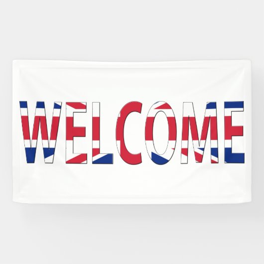Welkom overlay op Union Jack Flag (h) bnrcnt Spandoek (Horizontaal)