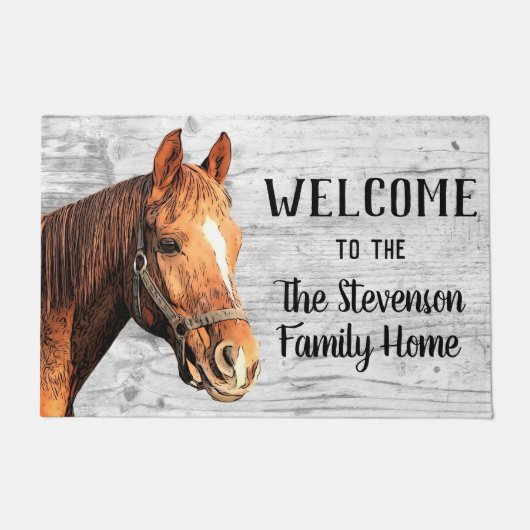 Welkom paard Stables Dierenfamilienaam Home Deurmat (Voorkant)