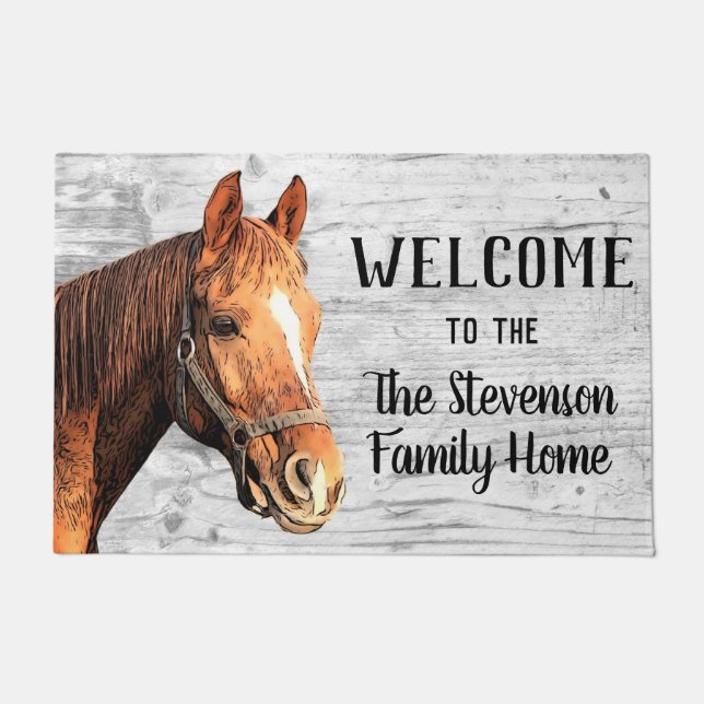 Welkom paard Stables Dierenfamilienaam Home Deurmat (Voorkant)