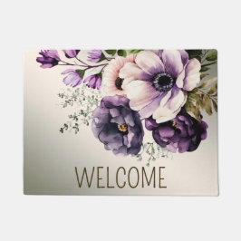 Welkom Paarse Roze Bloemen Golden Elegant Deurmat
