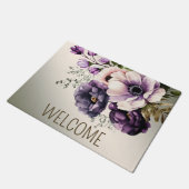 Welkom Paarse Roze Bloemen Golden Elegant Deurmat (Schuin)