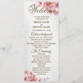 Welkom Party Bruiloft Roze Waterverf Bloem Glanzen Programmakaart (Voorkant)