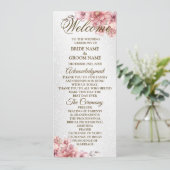 Welkom Party Bruiloft Roze Waterverf Bloem Glanzen Programmakaart (Staand voorkant)