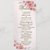 Welkom Party Bruiloft Roze Waterverf Bloem Glanzen Programmakaart (Voorkant / Achterkant)