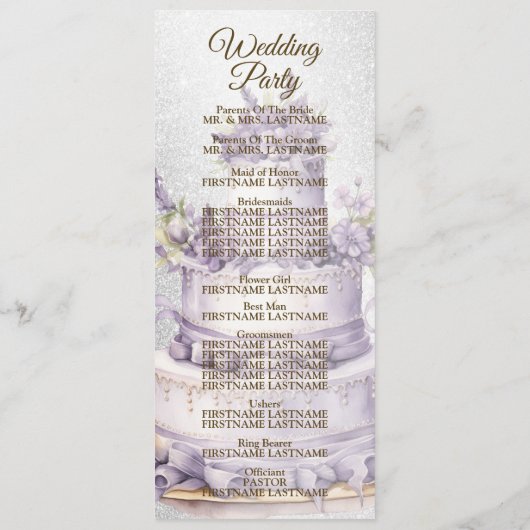 Welkom Party Cake Lavendel Bloemen Elegante Bruilo Programmakaart (Achterkant)