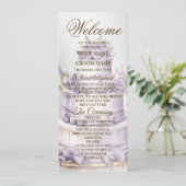 Welkom Party Cake Lavendel Bloemen Elegante Bruilo Programmakaart (Staand voorkant)