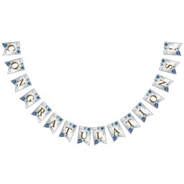 Welkom Party Dusty Blue Waterverf Flowers Silver Vlaggetjes