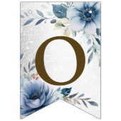 Welkom Party Dusty Blue Waterverf Flowers Silver Vlaggetjes (Tweede vlag)