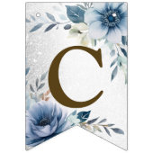 Welkom Party Dusty Blue Waterverf Flowers Silver Vlaggetjes (Eerste vlag)