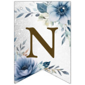 Welkom Party Dusty Blue Waterverf Flowers Silver Vlaggetjes (Derde vlag)